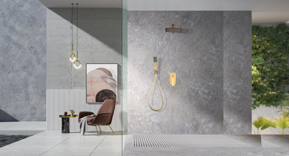 ENSEMBLE DE DOUCHE ENCASTRE OR BROSSE GPP048/OC