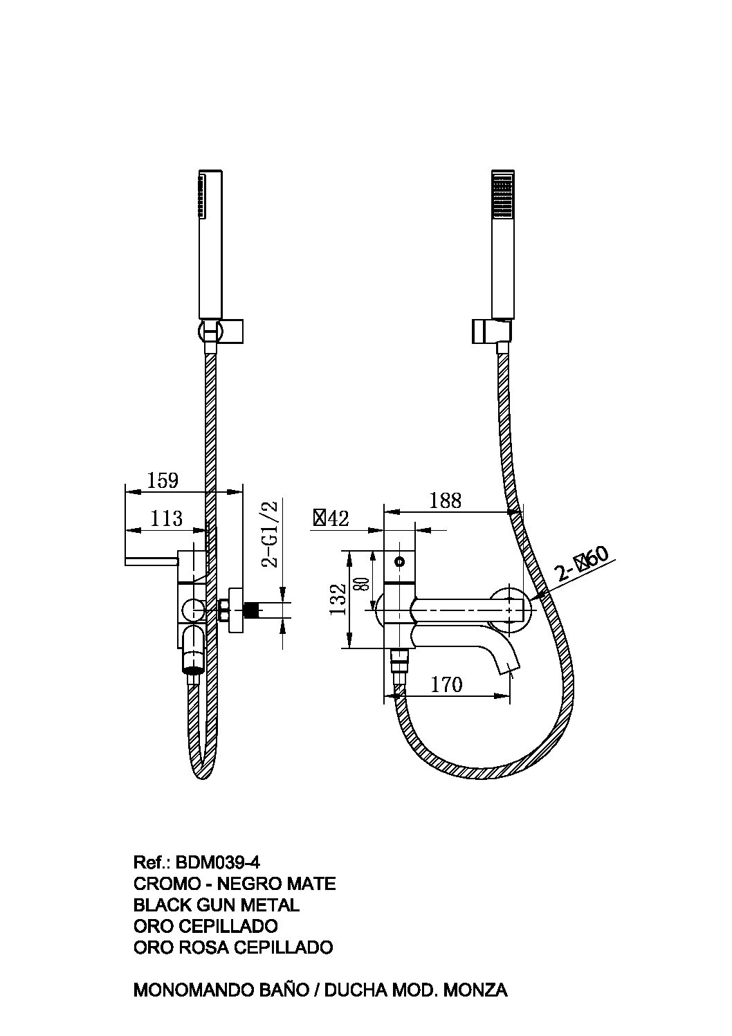 MITIGEUR DE BAIN/DOUCHE MONOCOMMANDE BLACK GUN METAL BDM039-4BGM