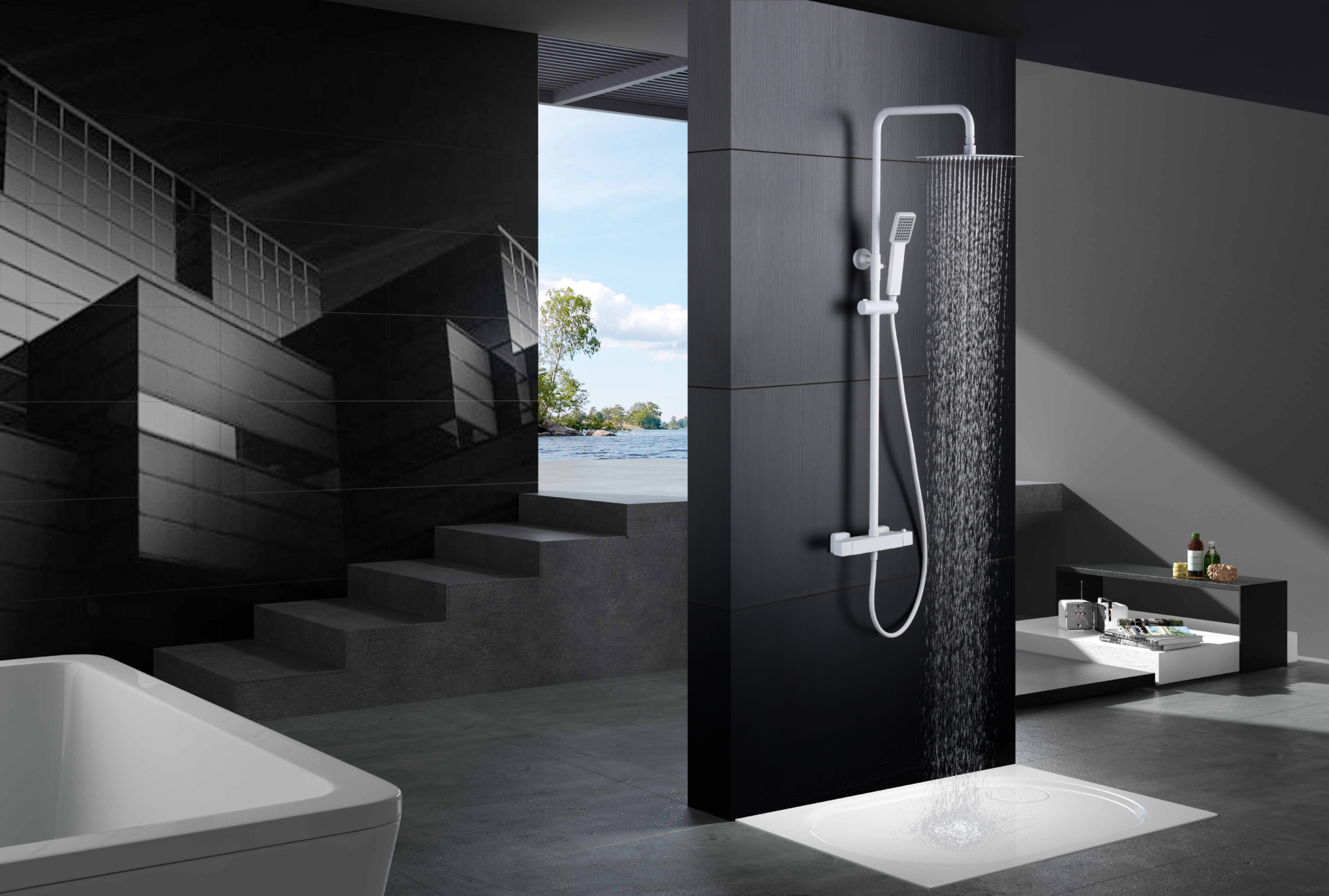 ENSEMBLE DE DOUCHE THERMOSTATIQUE BLANC MAT BTAR025/BL