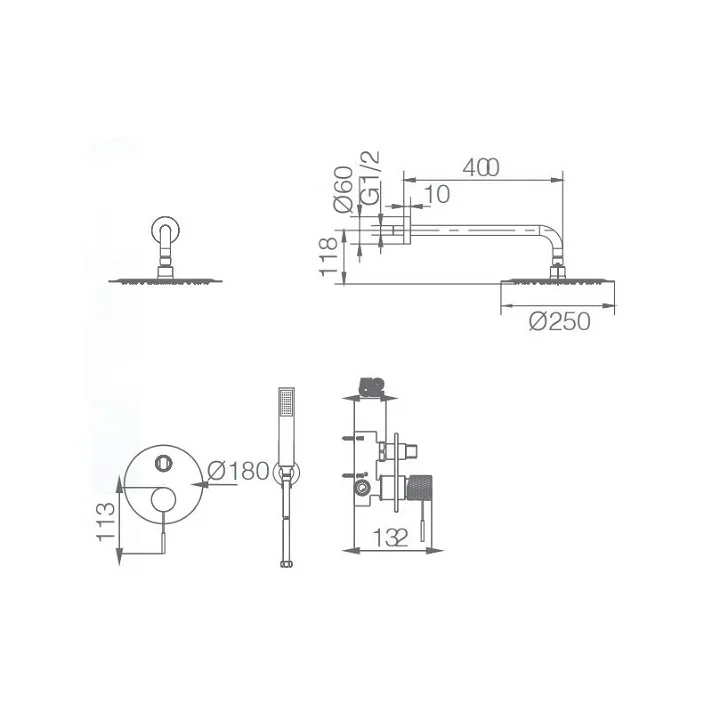 ENSEMBLE DE DOUCHE THERMOSTATIQUE ENCASTRE NOIR MAT GTT039/NG