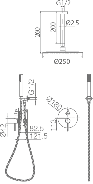 ENSEMBLE DE DOUCHE ENCASTRE OR BROSSE GPT039/OC