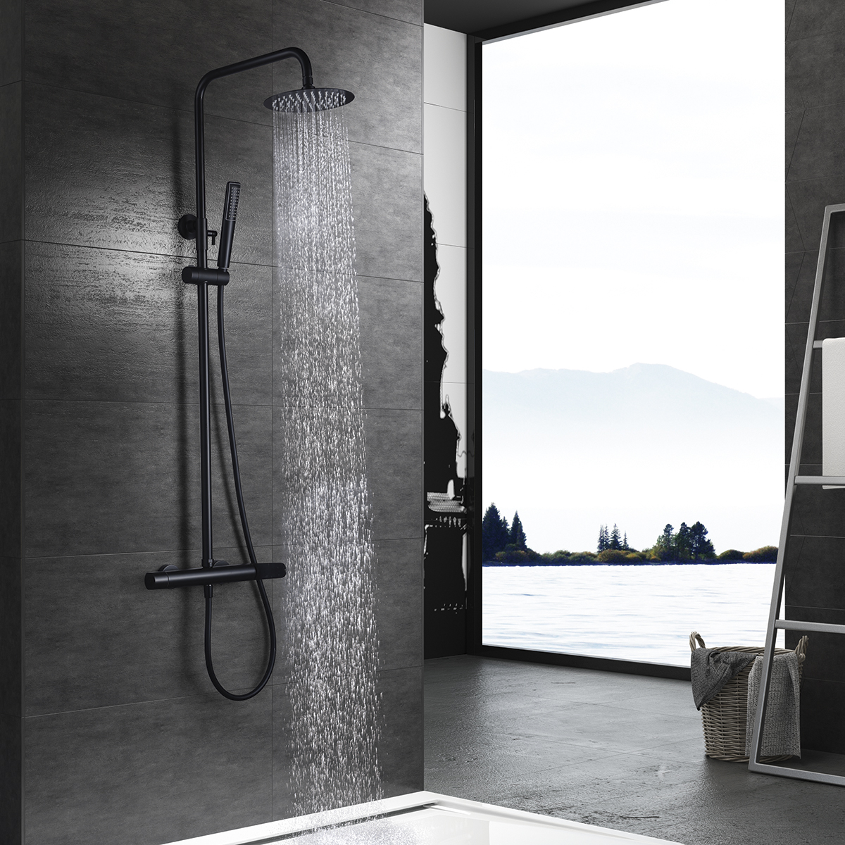 ENSEMBLE DE DOUCHE EN ACIER INOX NOIR MAT BDR031/NG