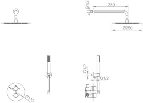 ENSEMBLE DE DOUCHE EN ACIER ENCASTRE THERMOSTATIQUE GTK034