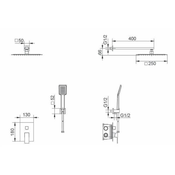 ENSEMBLE DE DOUCHE ENCASTRE CHROME GPE006
