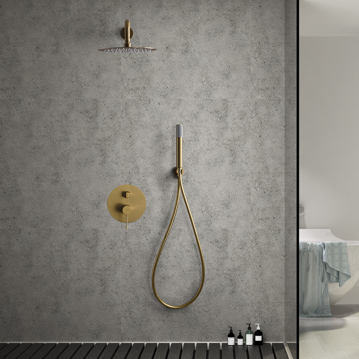 ENSEMBLE DE DOUCHE ENCASTRE OR BROSSE GPD038/OC