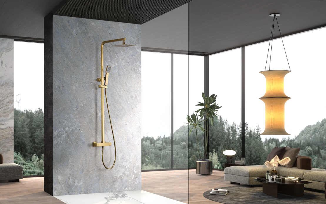 ENSEMBLE DE DOUCHE THERMOSTATIQUE  OR BROSSE BTV013/OC