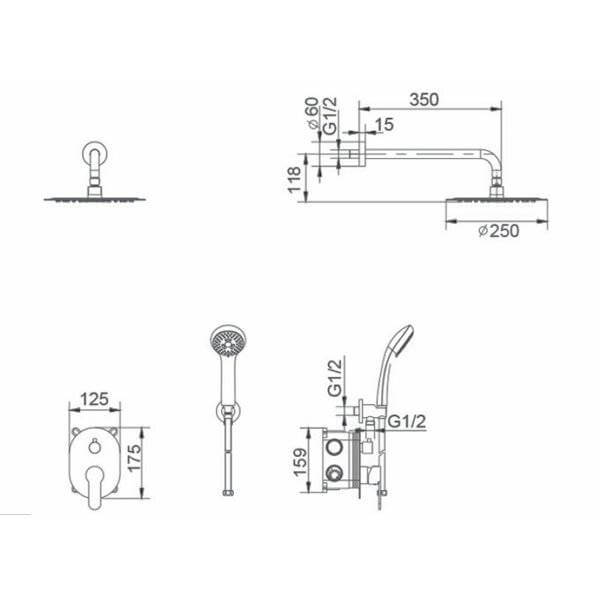 ENSEMBLE DE DOUCHE ENCASTRE CHROME GPE005