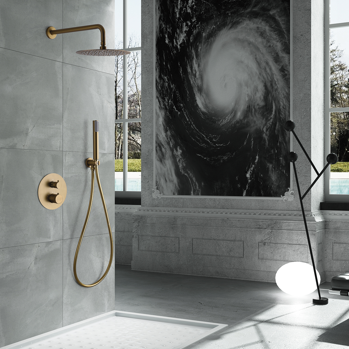 ENSEMBLE DE DOUCHE THERMOSTATIQUE ENCASTRE OR BROSSE GTD038/OC