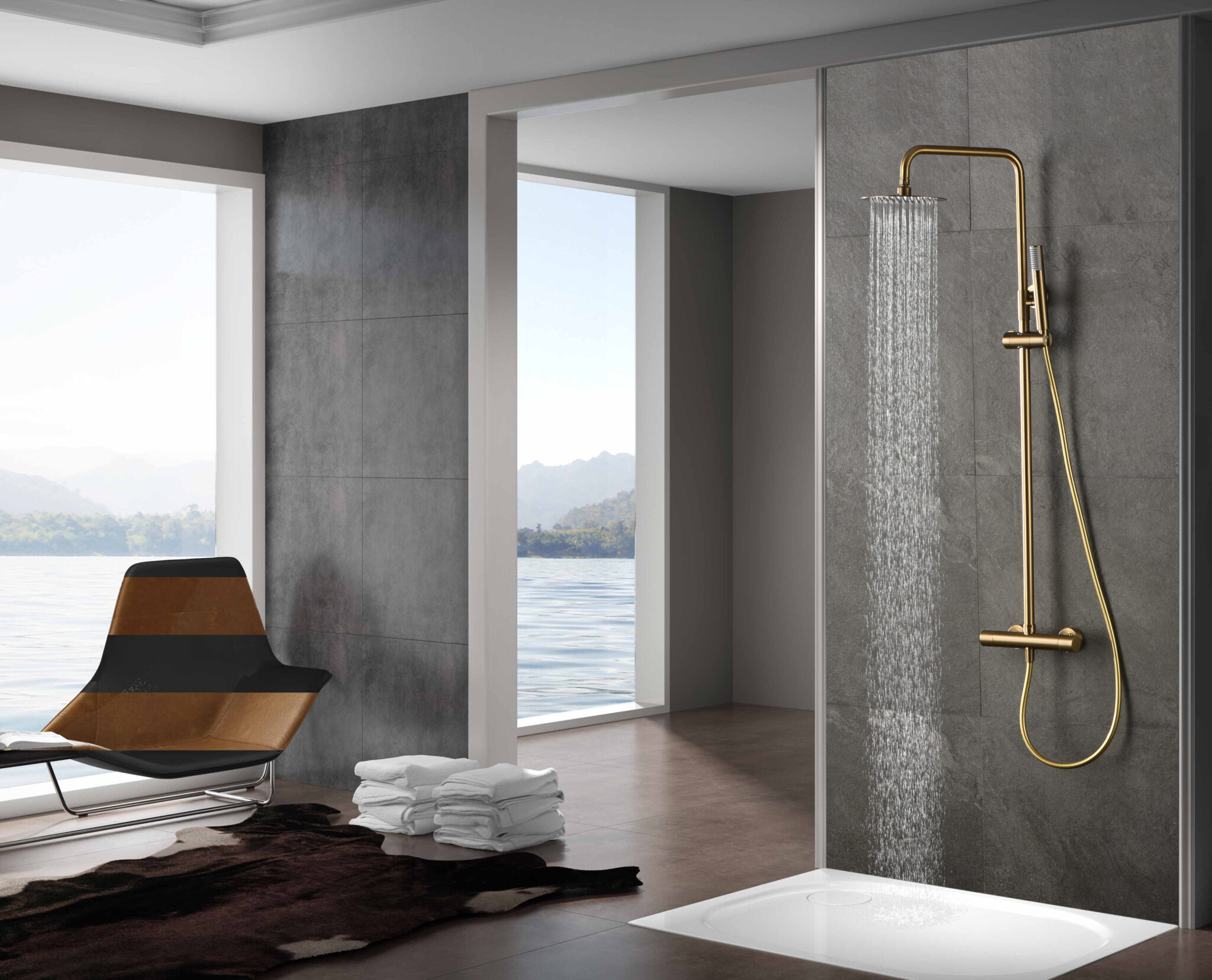 ENSEMBLE DE DOUCHE THERMOSTATIQUE OR BROSSE BTM039/OC