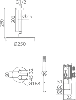 ENSEMBLLE DE DOUCHE THERMOSTATIQUE ENCASTRE NOIR MAT GTS060/NG