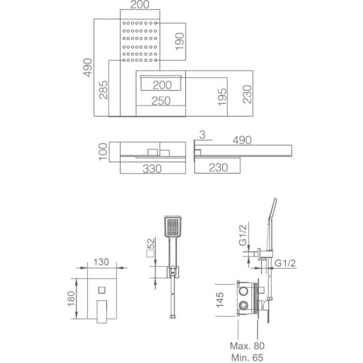 ENSEMBLE DE DOUCHE ENCASTRE NOIR MAT GTR049/NG