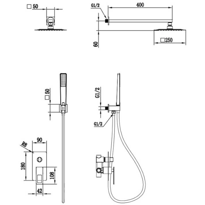 ENSEMBLE DE DOUCHE ENCASTRE CHROME BDC032-6