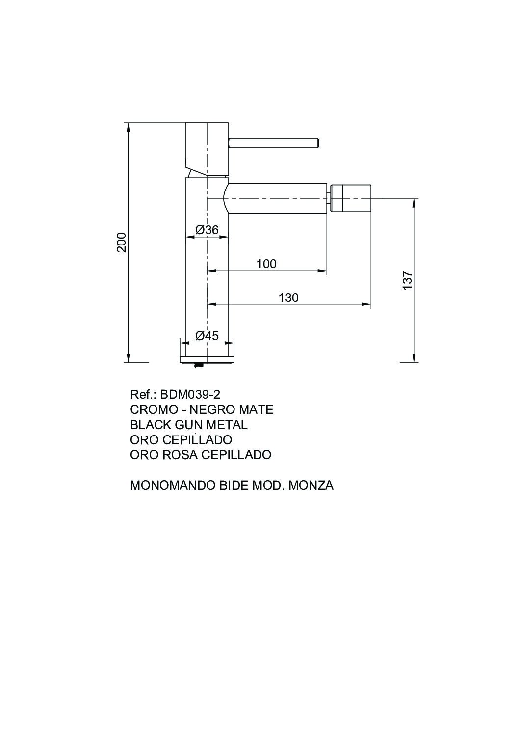 MITIGEUR DE BIDET MONOCOMMANDE OR BROSSE BDM039-2OC