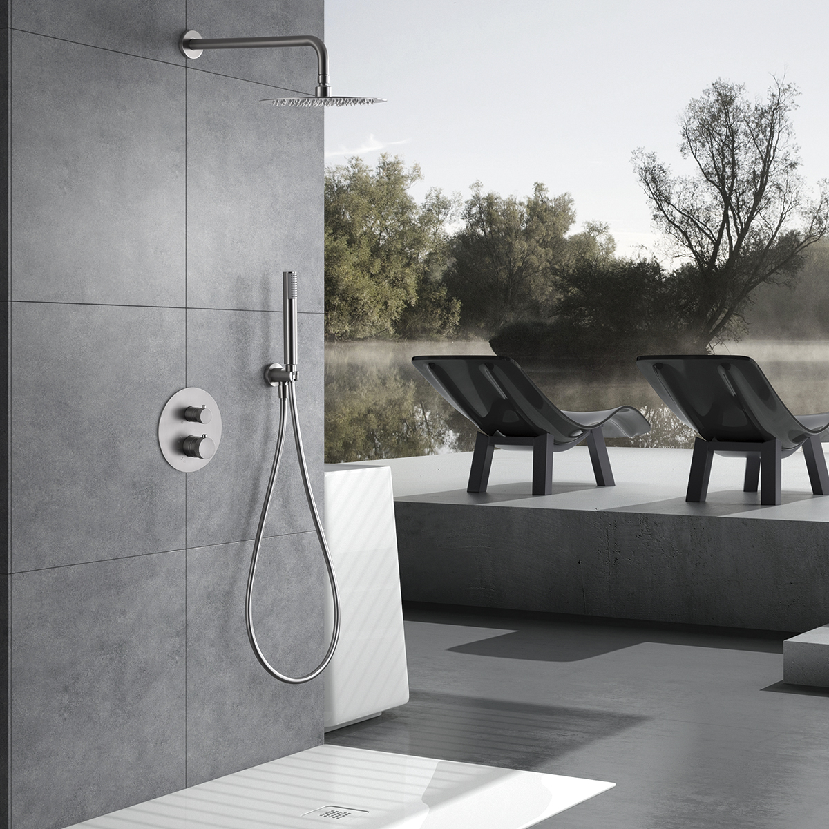 ENSEMBLE DE DOUCHE THERMOSTATIQUE ENCASTRE NICKEL BROSSE GTD038/NQ