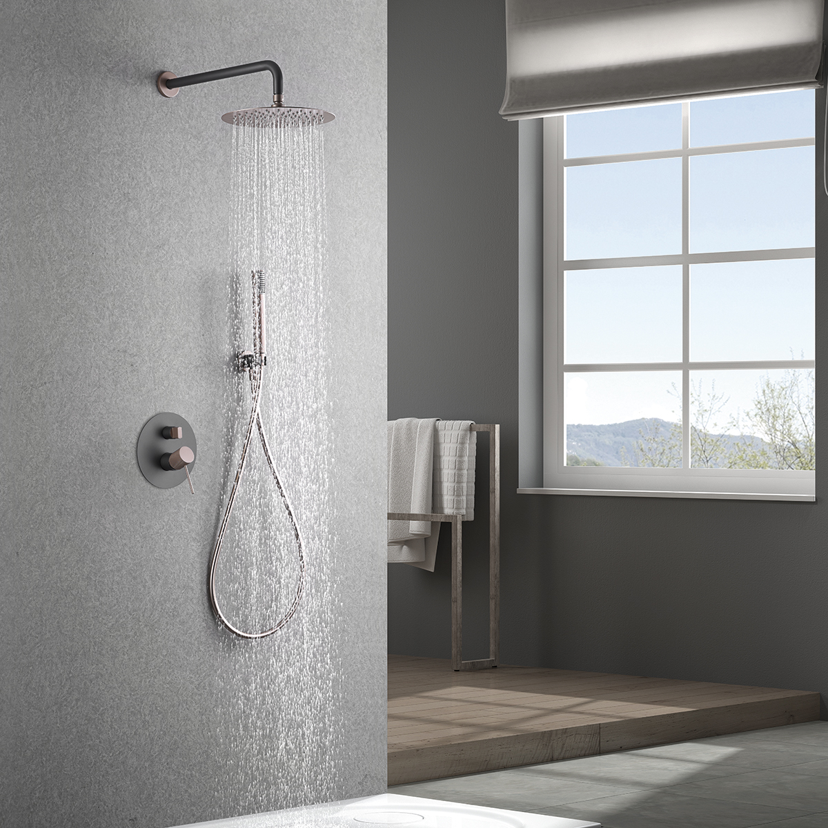 ENSEMBLE DE DOUCHE ENCASTRE GRIS MAT / CHAMPAGNE GPD038/GC