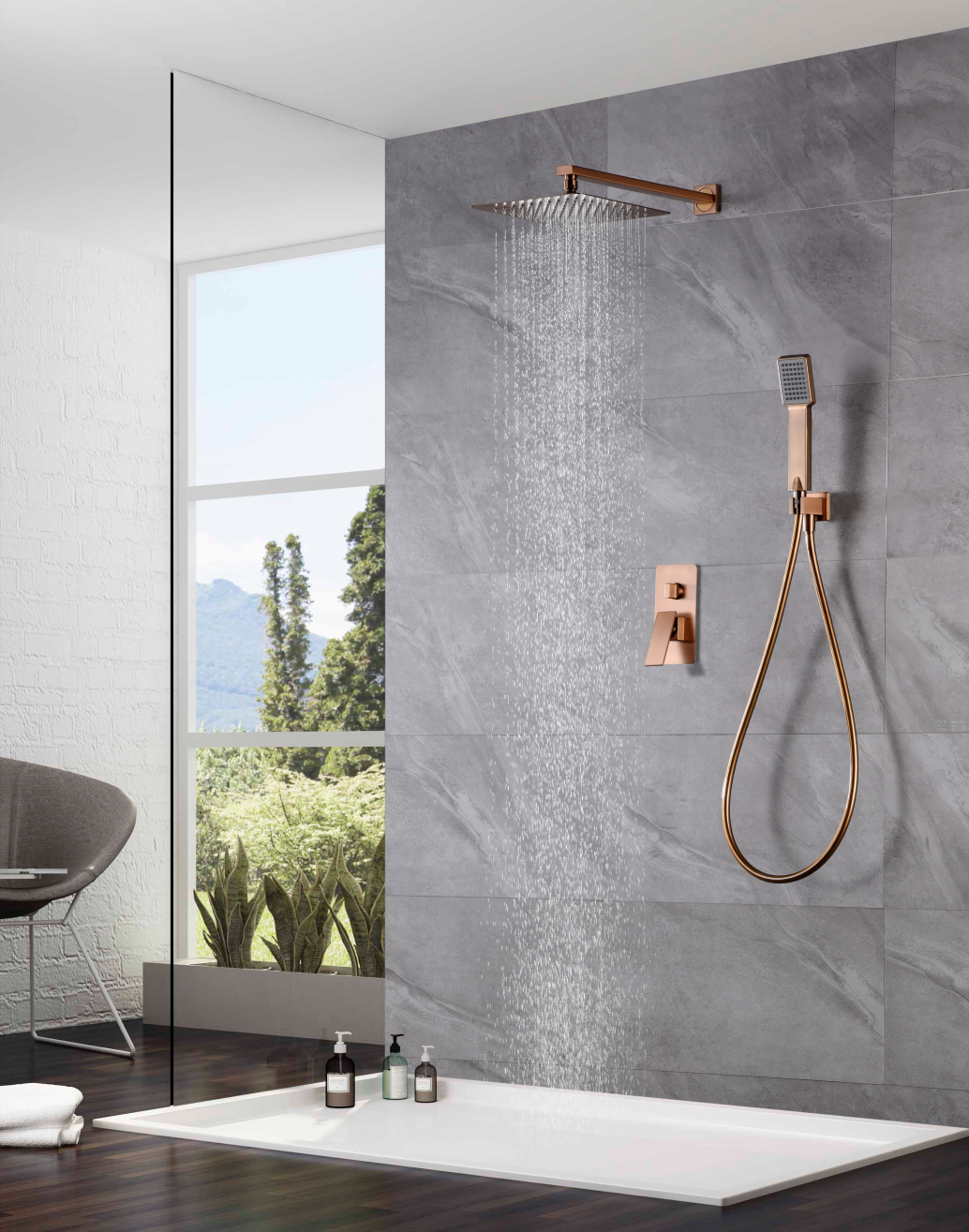 ENSEMBLE DE DOUCHE ENCASTRE OR ROSE BROSSE GPP048/ORC