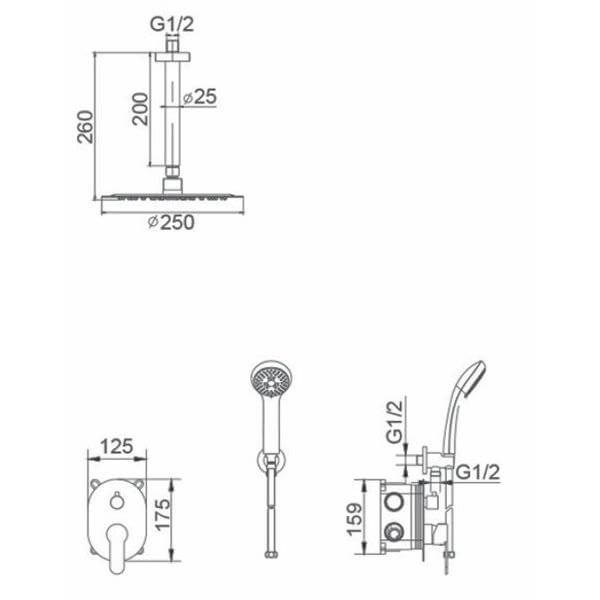ENSEMBLE DE DOUCHE ENCASTRE CHROME GT003