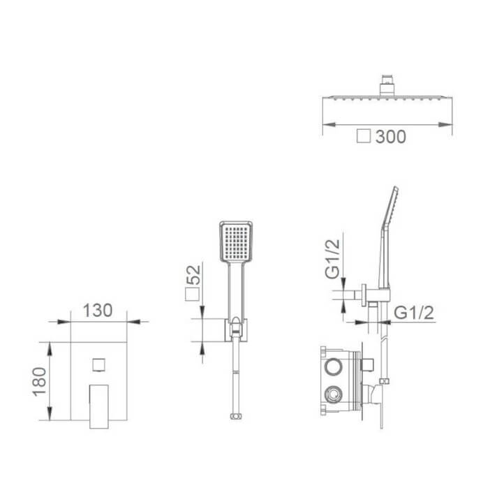 ENSEMBLE DE DOUCHE ENCASTRE AU PLAFOND CHROME GTG008