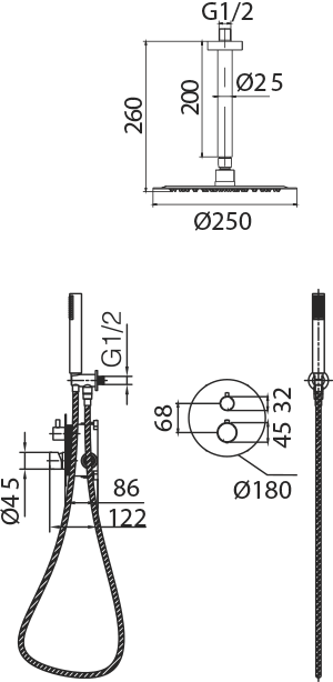 ENSEMBLE DE DOUCHE THERMOSTATIQUE ENCASTRE OR BROSSE GTP059/OC