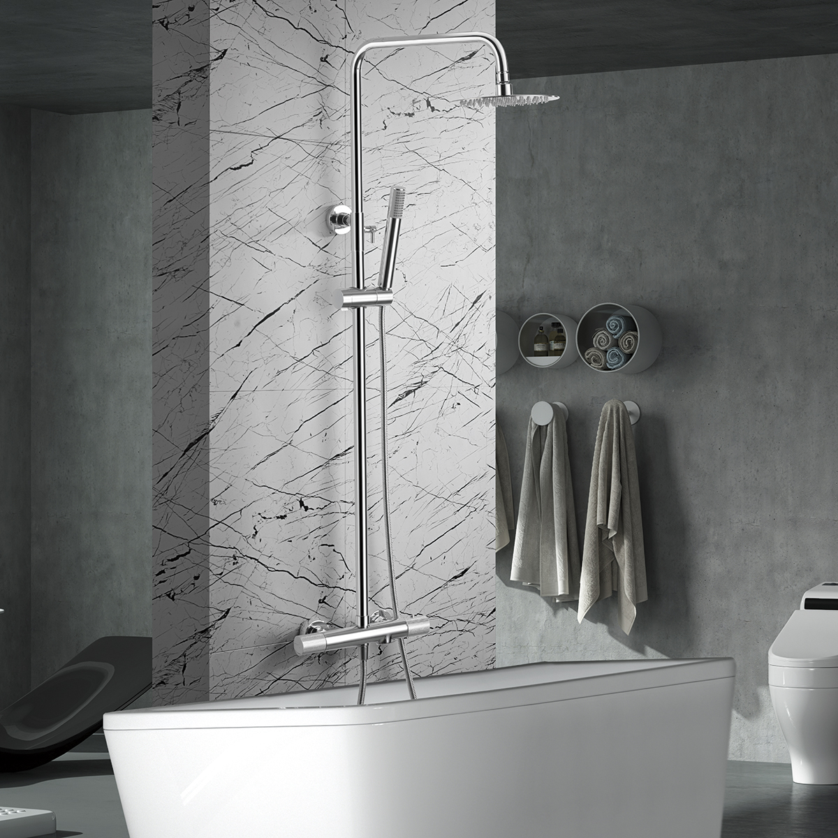 BARRE DE DOUCHE AVEC SORTIE DE BAIGNOIRE THERMOSTATIQUE CHROME BTD038-B