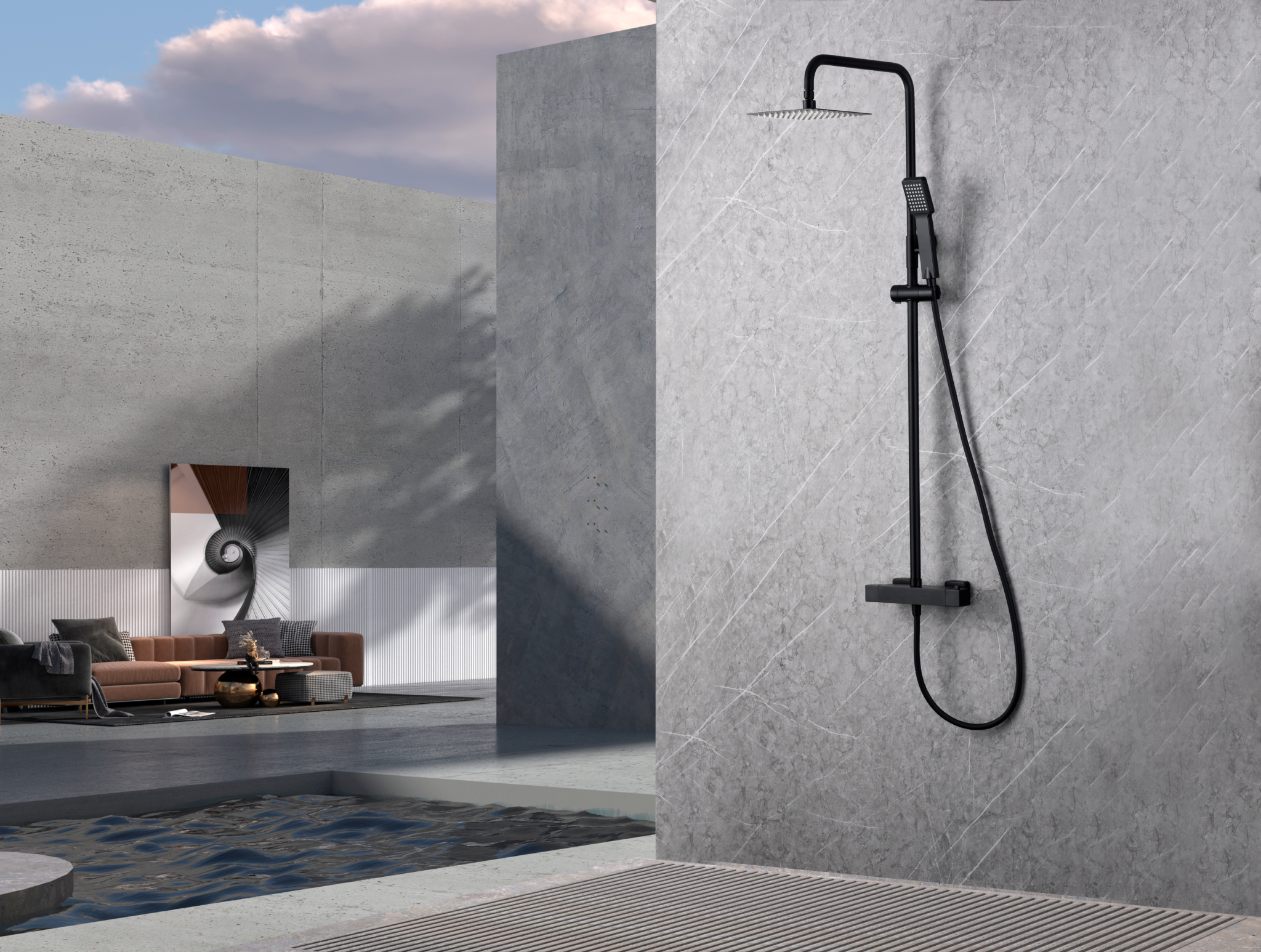 ENSEMBLE DE DOUCHE THERMOSTATIQUE NOIR MAT BTAR025/NG