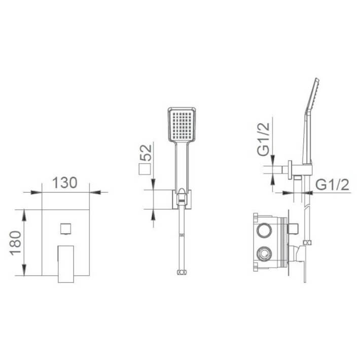 ENSEMBLE DE DOUCHE ENCASTRE AU PLAFOND CHROME GTE015